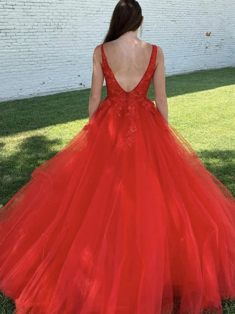 Vestidos de fiesta largos de encaje con cuentas rojas y escote en V, vestidos formales de noche y boda